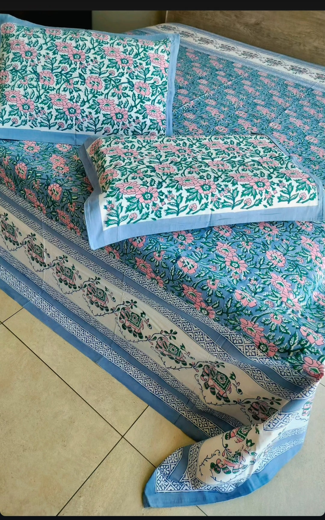 Elephant Hand Block Printed Cotton Bedsheet