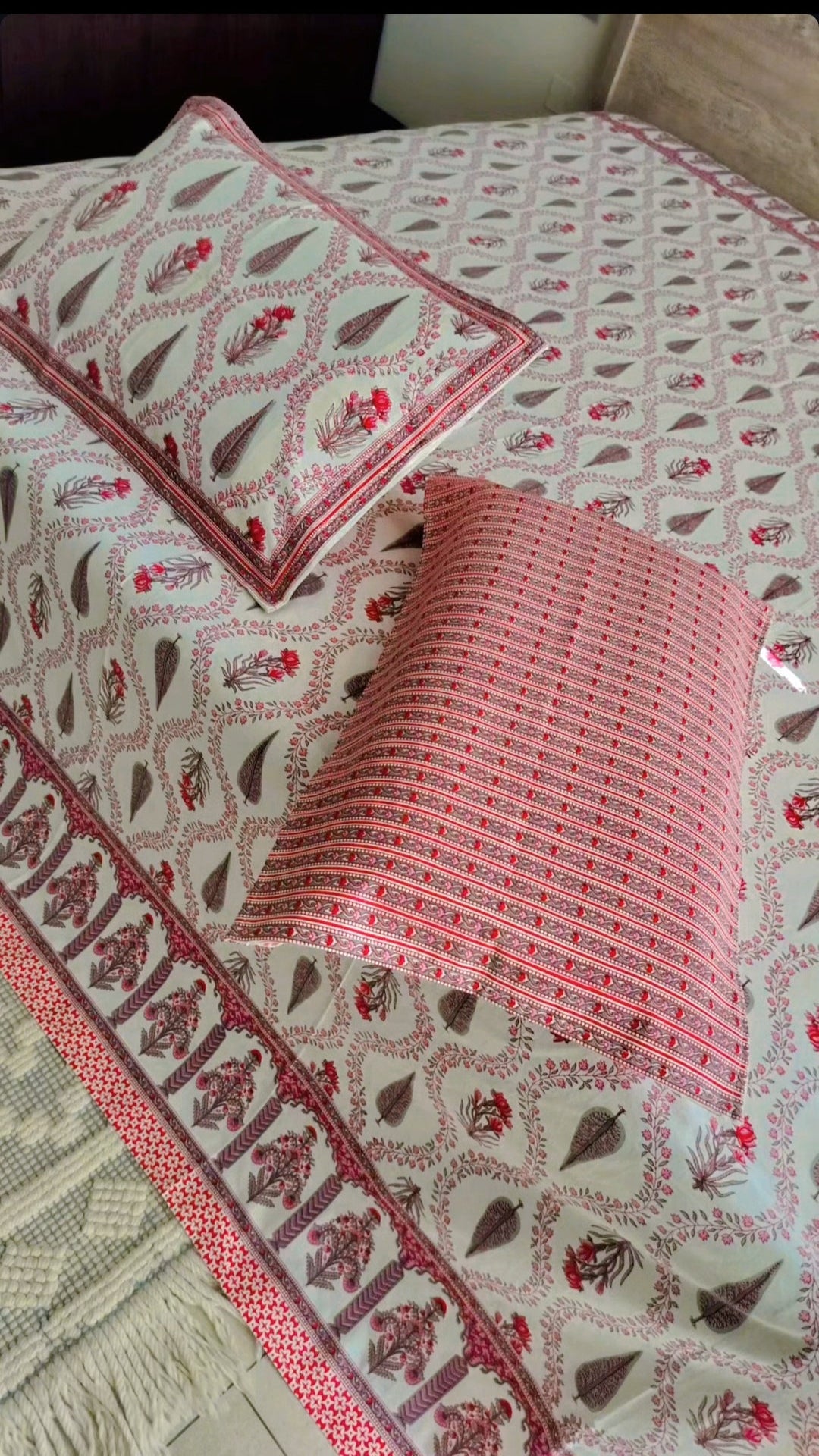 Pink Hand Block Cotton Bedsheet