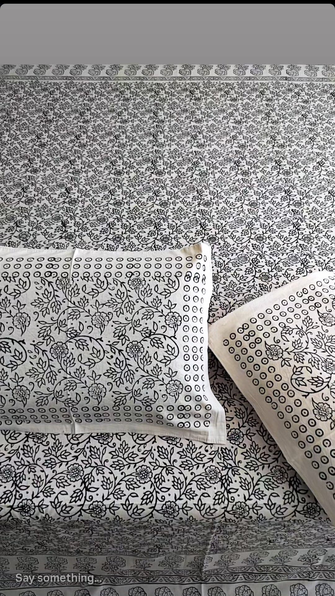Black and white Hand block Bedsheet