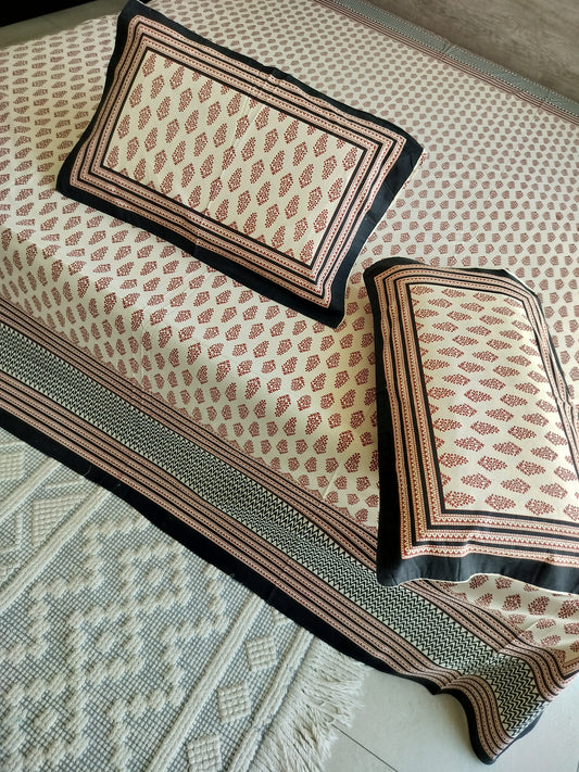 Traditional Booty Design Hand Block Bedsheet