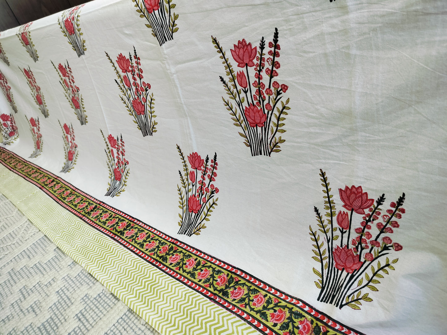 🌸 1. “Blush Bloom Elegance Premium Handblock Bedsheet