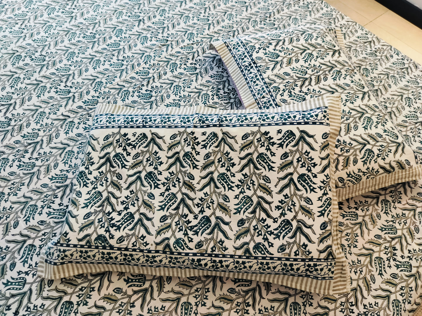 🌸 Sage Serenade – Handblock Elegance in Teal