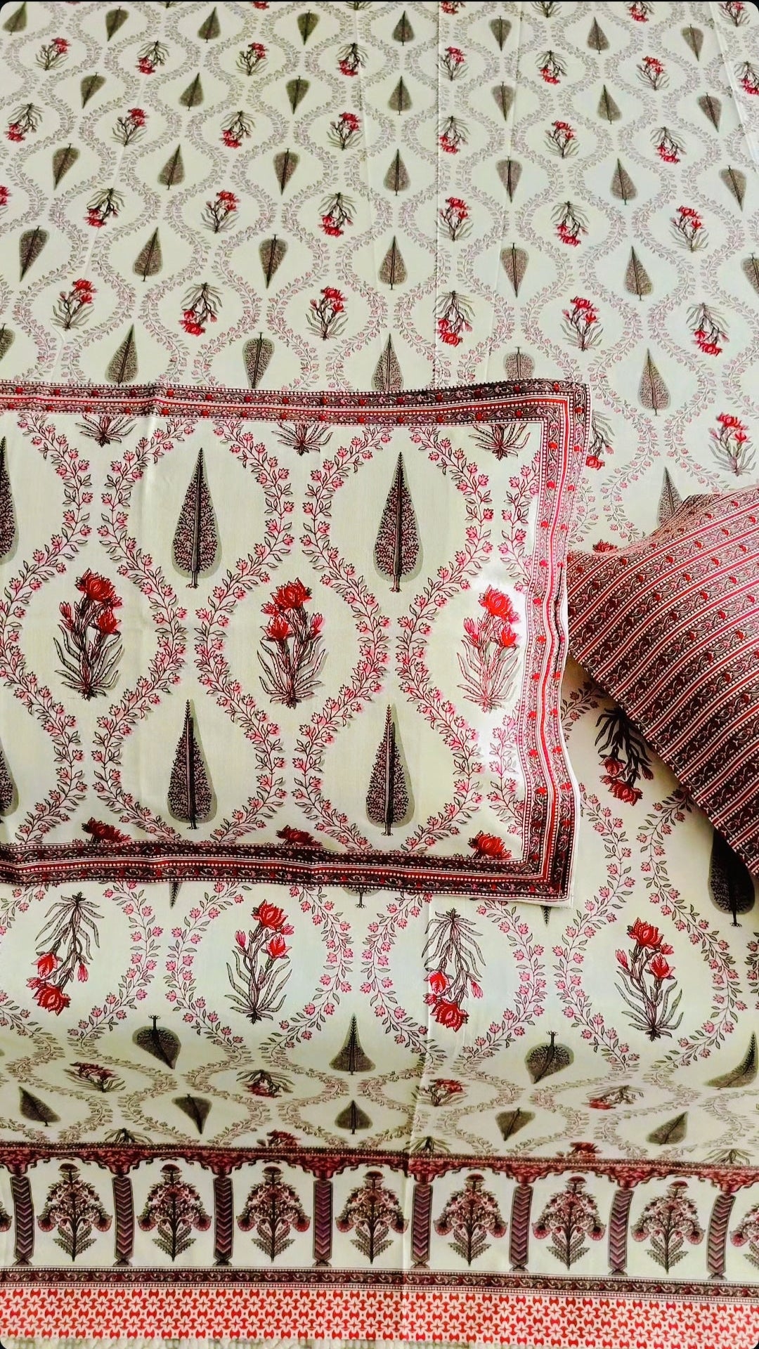 Pink Hand Block Cotton Bedsheet