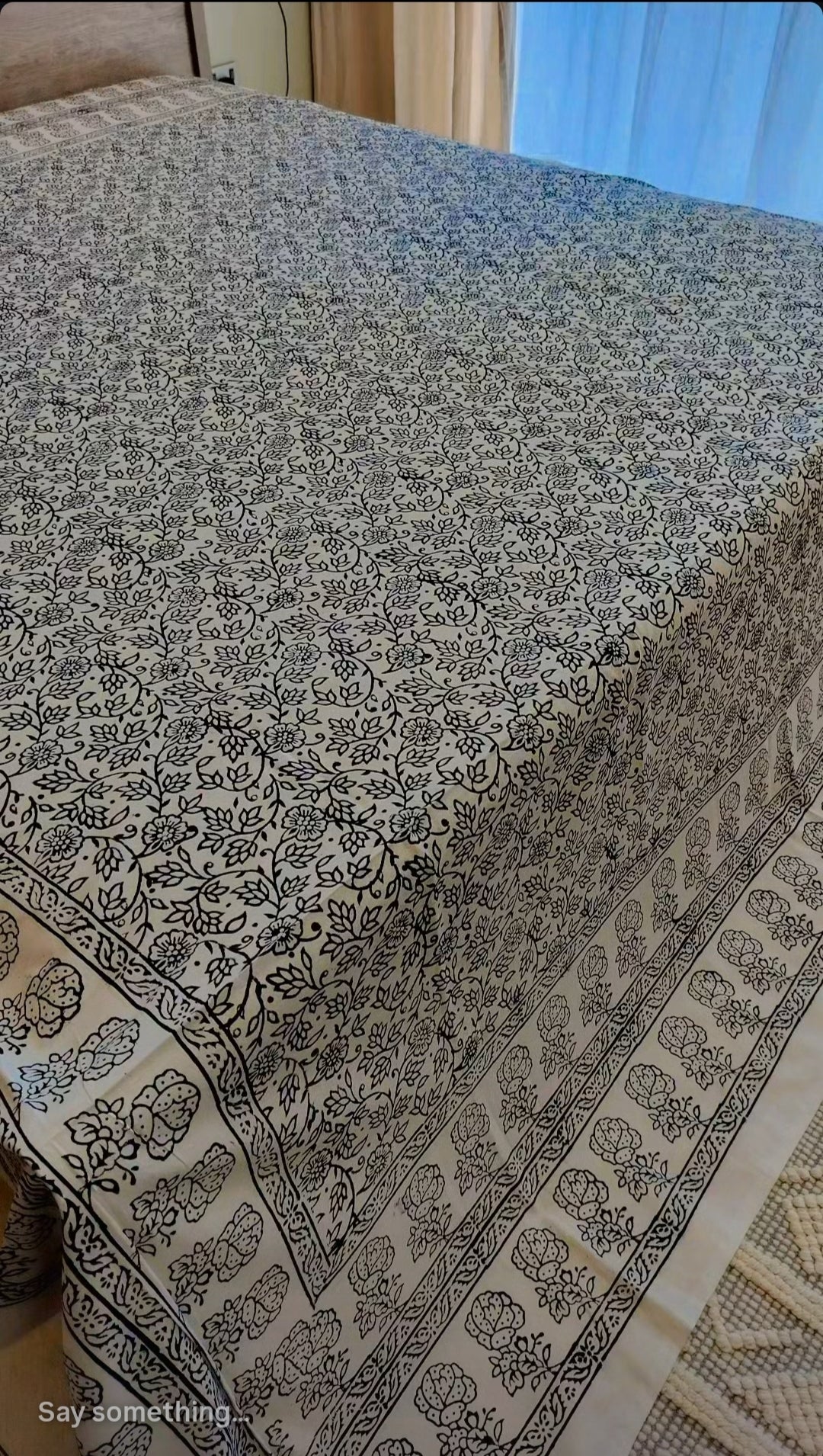 Black and white Hand block Bedsheet