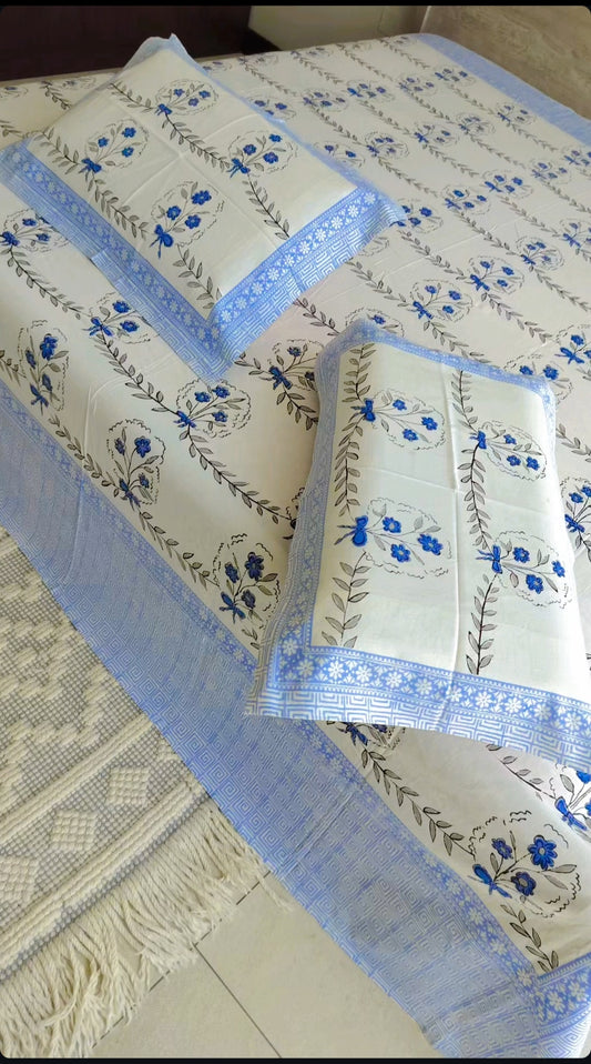 White and Blue Elegant Bedsheet