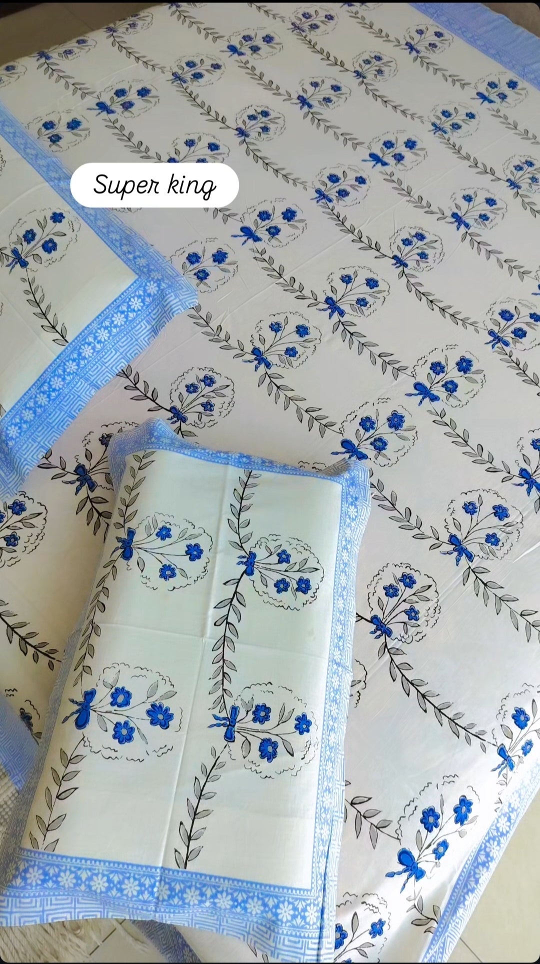 White and Blue Elegant Bedsheet