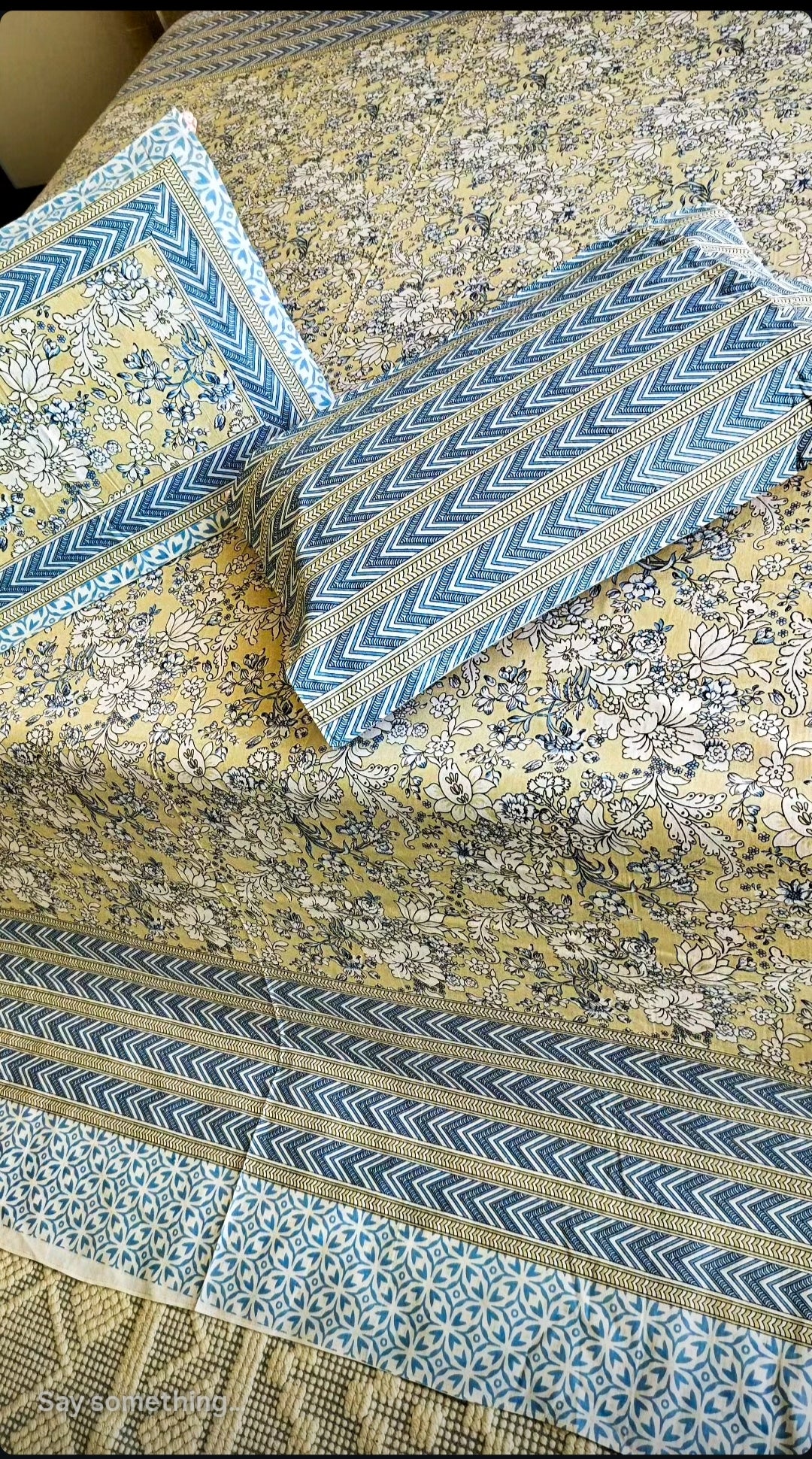 beige and blueish 💙 bedsheet