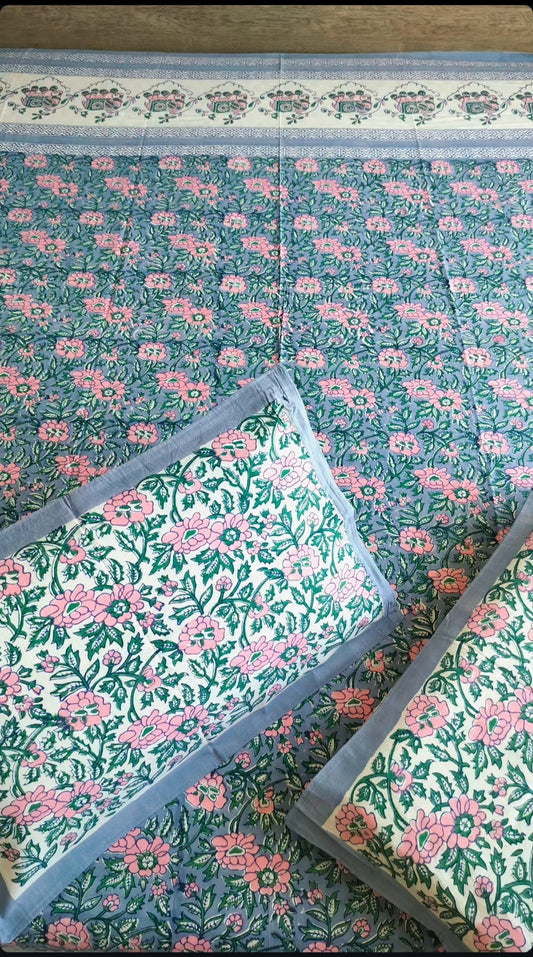 Elephant Hand Block Printed Cotton Bedsheet