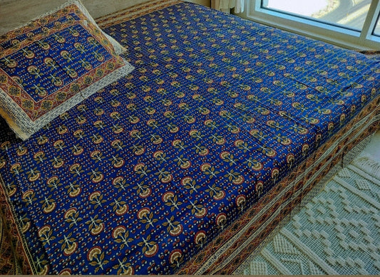 Blue lagoon hand block Bedsheet