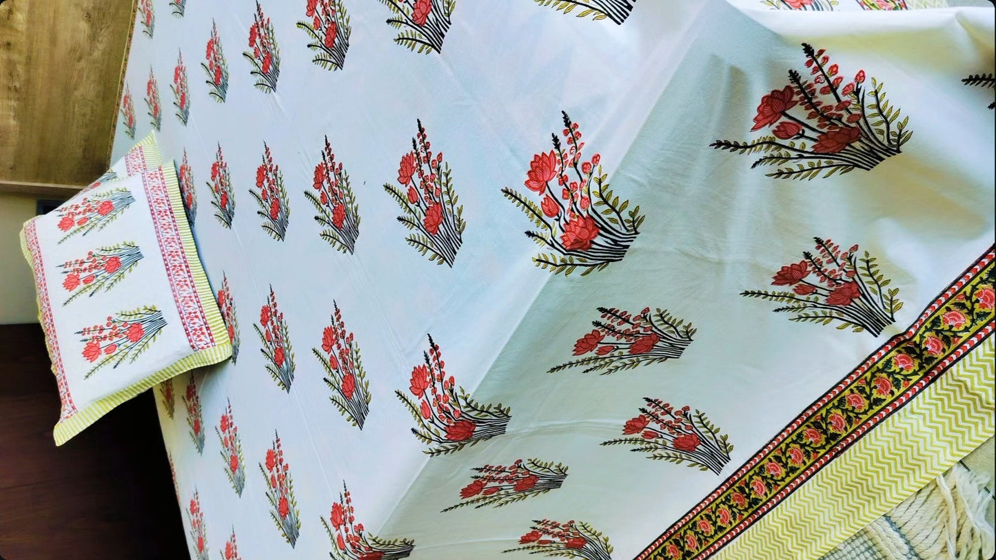 🌸 1. “Blush Bloom Elegance Premium Handblock Bedsheet