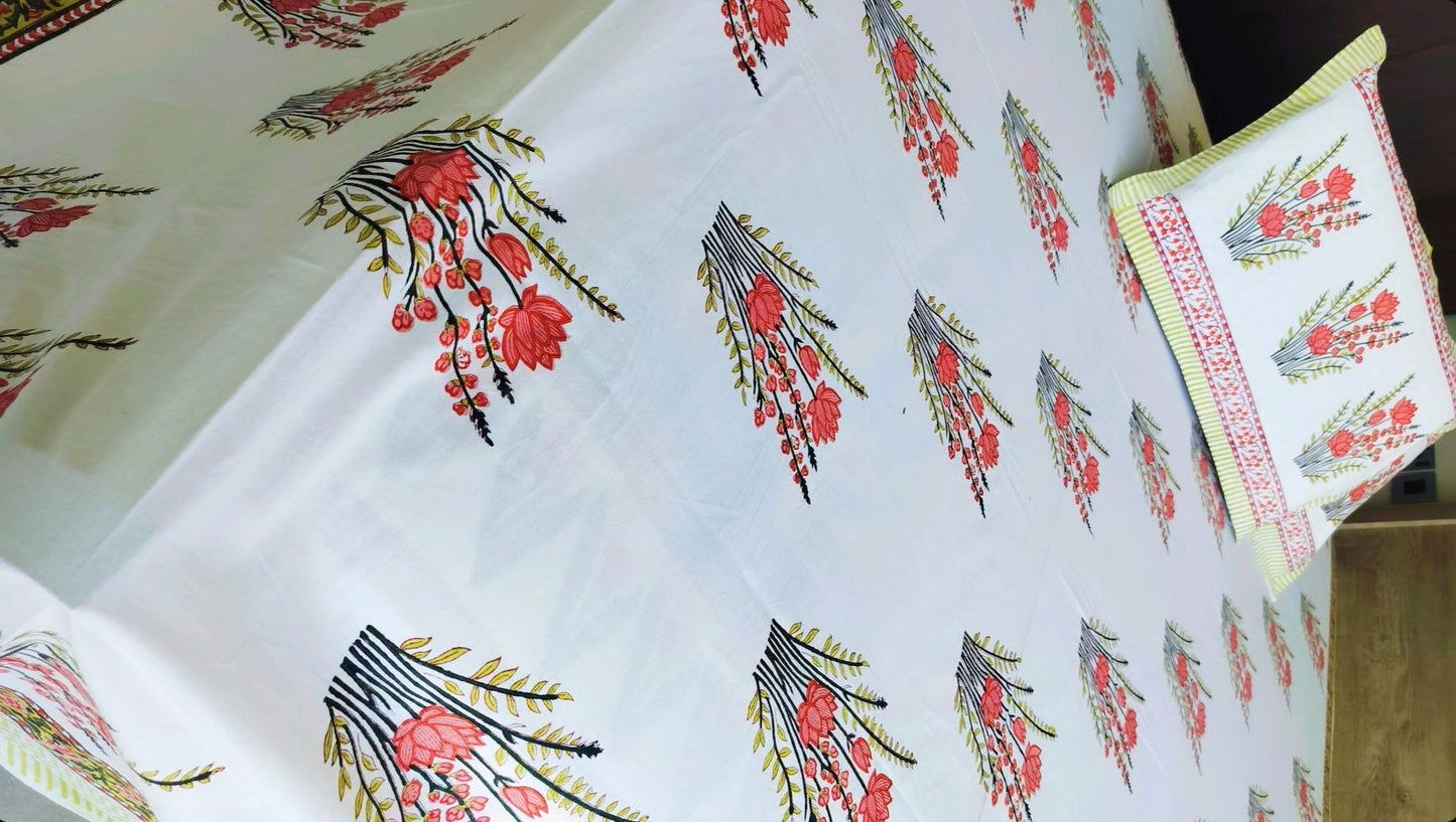 🌸 1. “Blush Bloom Elegance Premium Handblock Bedsheet