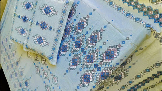 Midnight Threads Cross stitched hand block bedsheet