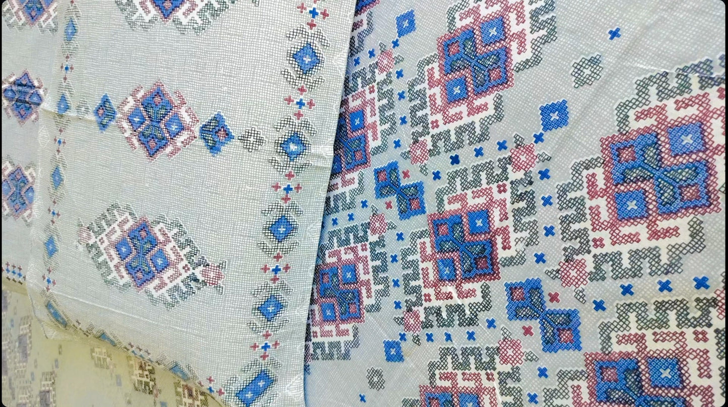Midnight Threads Cross stitched hand block bedsheet