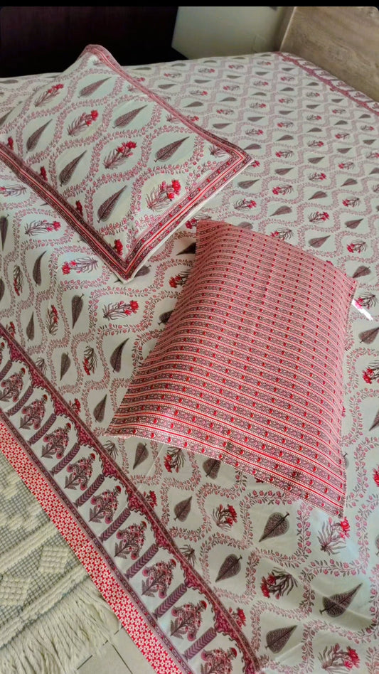 Pink Hand Block Cotton Bedsheet