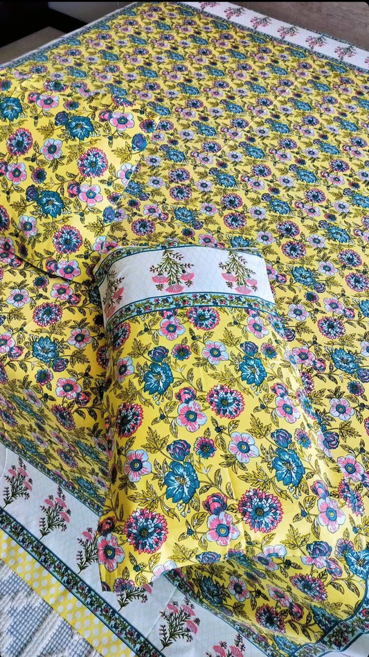 Sunny Charm Handblock Bedsheet in Pure Cotton