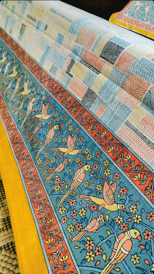 Bird Hand block Printed Bedsheet